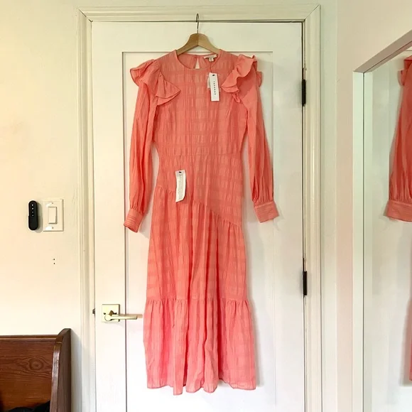 NWT Topshop Check Dress in Coral - Picture 3 of 5